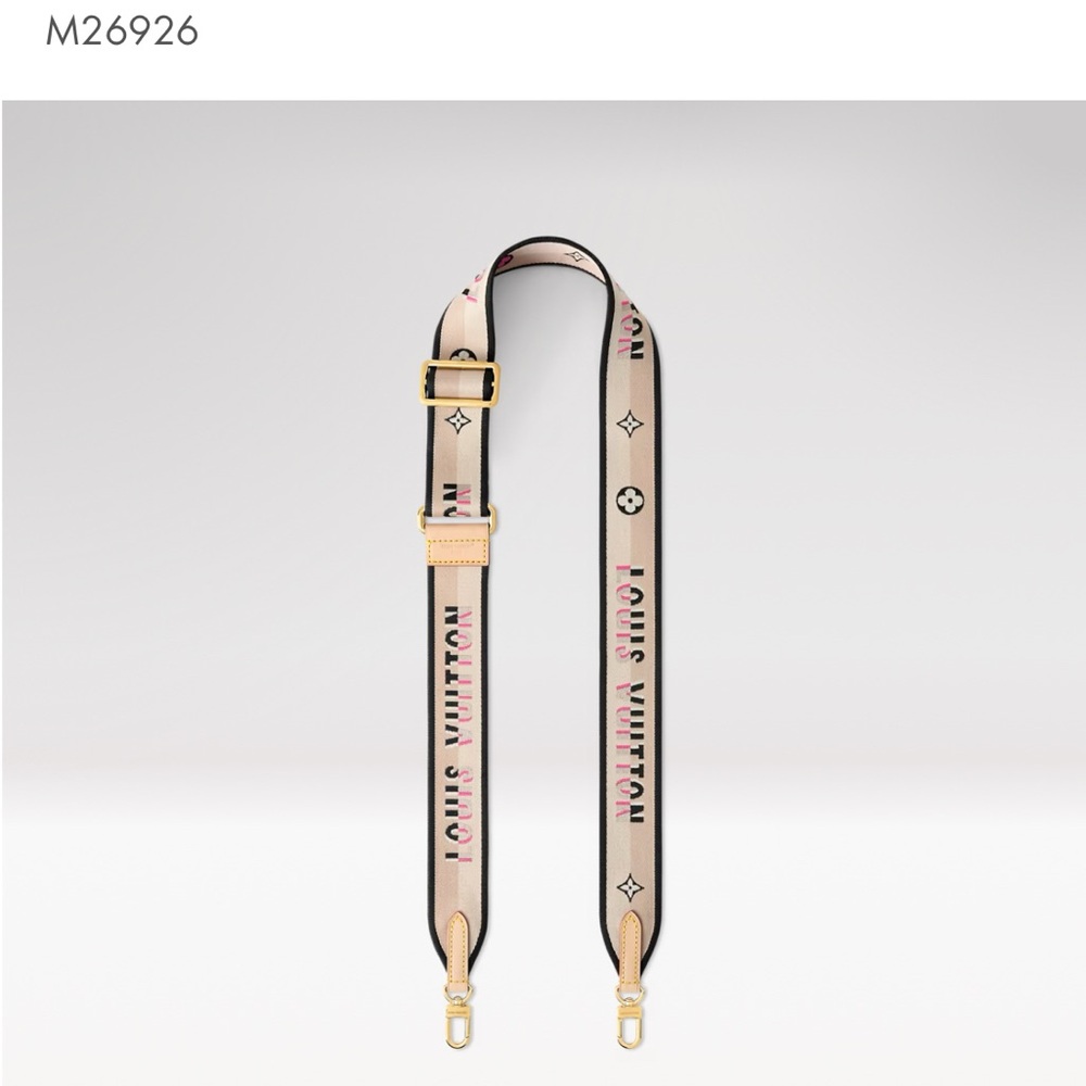 Louis Vuitton Beige and Pink Logo Adjustable Strap with Gold Hardware
